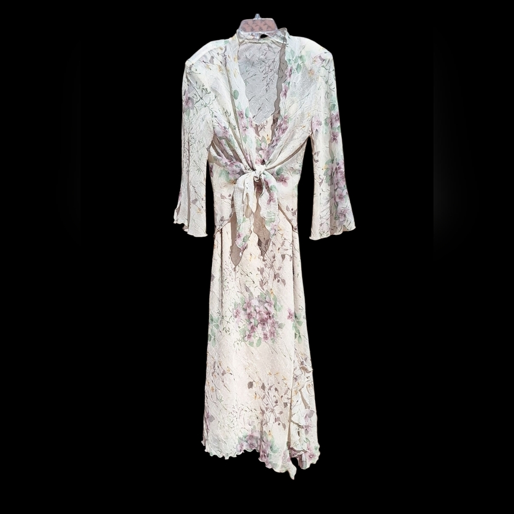 Vintage Garden Party Maxi Dress Mother of Bride Floral Romantic Fairy Crinkled M